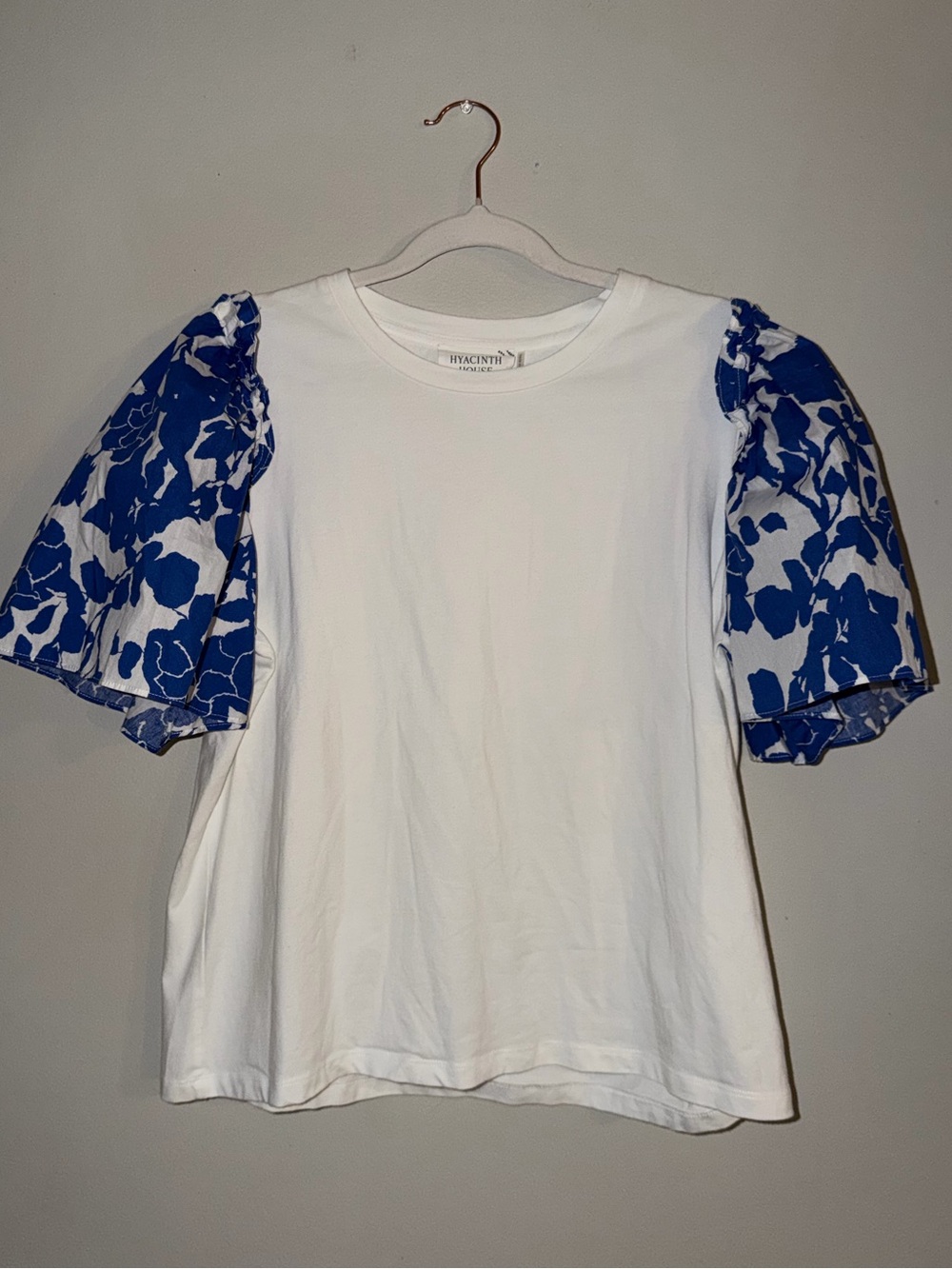 Hyacinth House Blue Floral Puff Sleeve Top – Size Medium